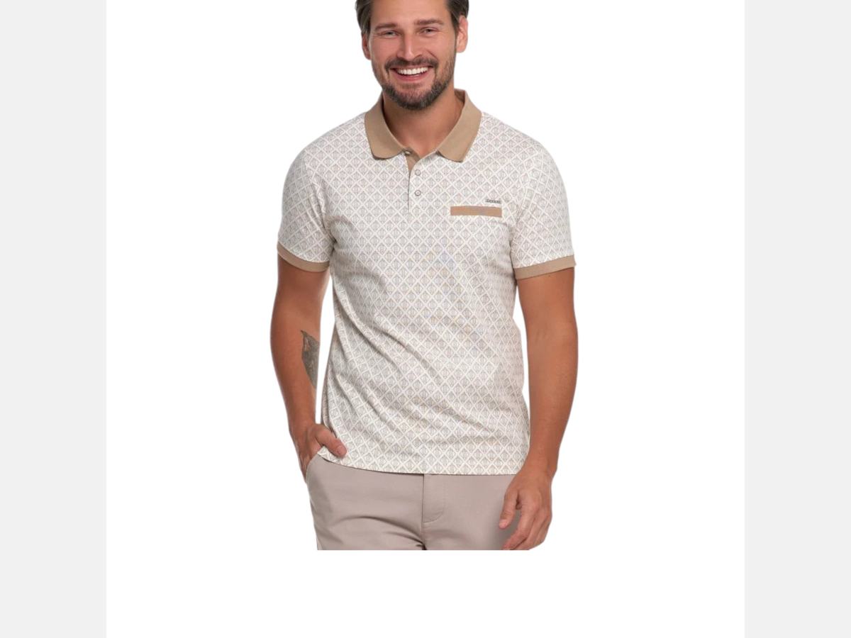 Koszulka polo męska bawełniana wzorzysta BEŻOWY MORAJ